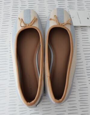 Free Assembly Womens Raffia Striped Ballet Flats with Bow Blue White Size 8 NEW